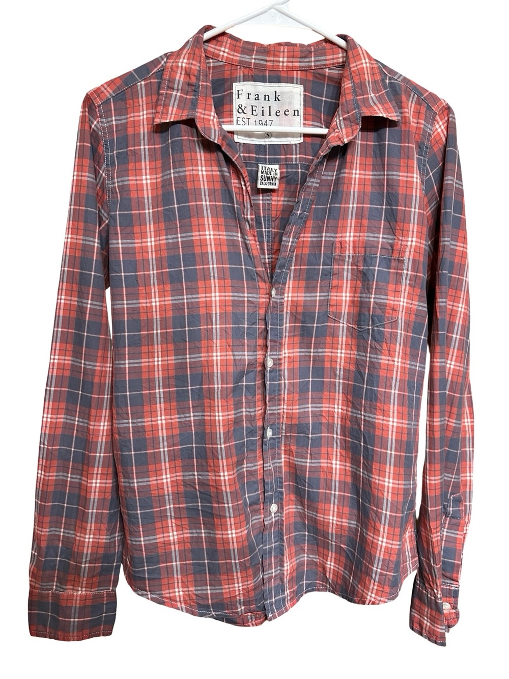 FRANK & EILEEN The Barry Button Down Shirt Size Small Cotton Gray Pink Plaid